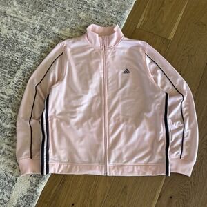 Vintage Adidas Track Jacket Womens XL Full Zip Light Pink 3 Stripe Y2K 00s